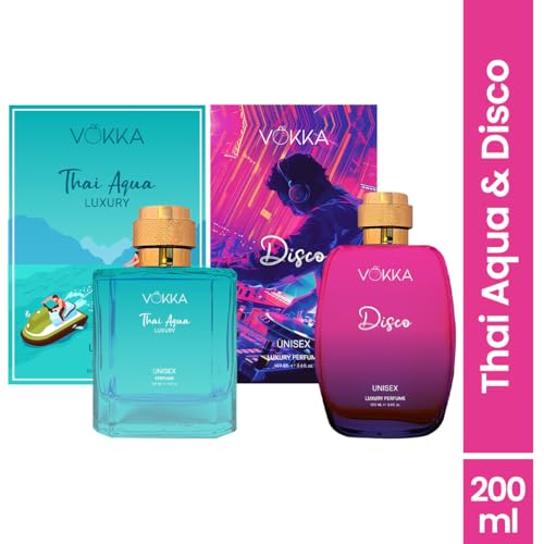 Image of VOKKA Thai Aqua & Disco 2x100ml | Unisex Luxury Long Lasting Perfume For Men & Women | Eau De Parfum | EDP Fragrance for Gift | Travel & Skin Friendly | Notes: Aqua, Patchouli, Spicy, Amber Leathery