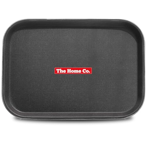 Image of The Home Co. Dish Drainer Basket Plastic Rectangular Tray to Collect Water | Fast Food Tray, Platter Serving Tray for Breakfast, 35X45 cm (Black) (1)