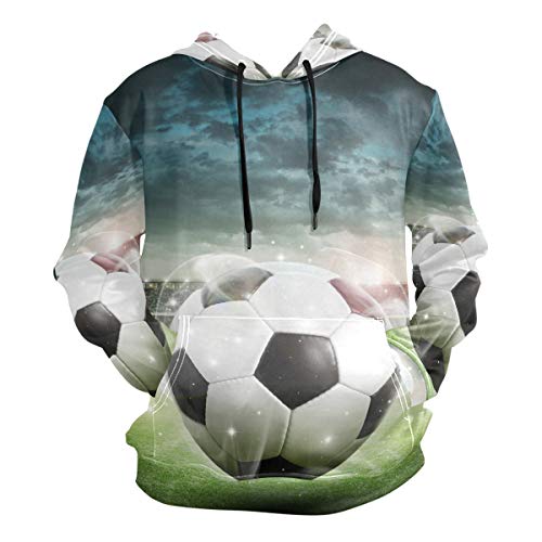 Moletom masculino com capuz e manga comprida com estampa 3D de bola de futebol, Multicolorido., XXL