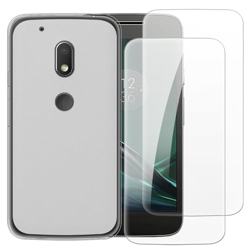 Shantime Case with 2 Pack Screen Protector Combo Compatible with Moto G4 Plus, Shockproof Cover and Tempered Glass Set for Full Body Safety(White)