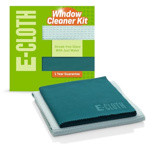 E-Cloth Window Cleaner Kit - Window and Glass Cleaning Cloth, Streak-free Windows with just Water, Microfiber Towel Cleaning Kit for Windows, Car Windscreen, Mirrors - Green