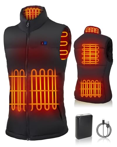 Chaleco Calefactable Mujer Hombre con Powerbank 18400mAh, Chaleco Térmico Eléctrico 7.4V con 3 Niveles de Calor y 5 Zonas Calefactadas – Extra Caliente para Invierno Trabajo Esquí al Aire Libre