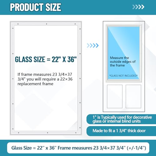 DoubleFill 1 Pcs 22 x 36 Inch Entry Door Frame Only Replacement Kit for 1" Glass (Glass Not Included), 1 Lite Exterior Front Door Window Frame Replacement (Rectangle)