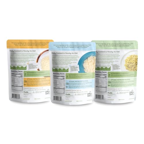 POSHI Riced Vegetables Variety Pack | Ready to Eat, All Natural, Non GMO, Low Calorie + Carb, Gluten Free, Vegetable Rice, Fully Cooked, Meals, On The Go, Plant-Based, Healthy, Veggies (7oz, 6 Pack)