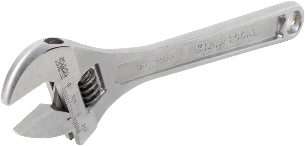 Klein Tools 507-12 Adjustable Wrench, Extra Capacity Jaw Forged Drive Wrench with High Polish Chrome Finish, 12-Inch