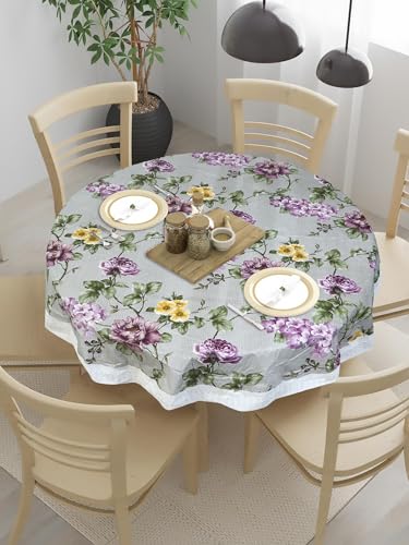 Image of Dakshya Industries PVC Waterproof Round Table Cover for 4 Seater Dining Table | 60 Inch Round Printed Table Cover | Spill Proof, Oil Resistant, Heat Resistant, Wipe Clean