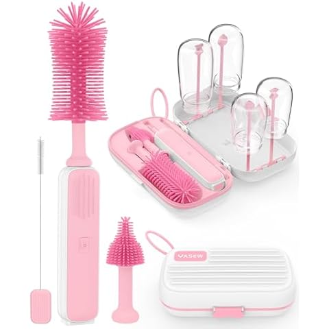 Yasew Electric Baby Bottle Brush Cleaner - Baby Bottle Brush Travel Essential, Safe BPA-Free Silicone, One Button 360° Efficient Cleaning, Long-Lasting 2000 mAh Battery, Storage Box for Travel Cover