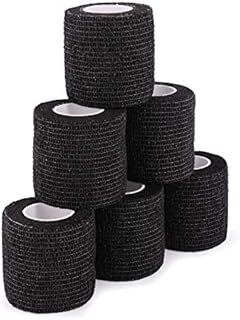 Uning Self-Adhesive Camouflage Tape Wrap for Gun, 6 Roll Protective Camo Form, Non-Woven Stealth Camo Tape Stretch Bandage for Outdoor Camping Hunting Rifle Shotgun 5CM x 4.5M (Black Camo)