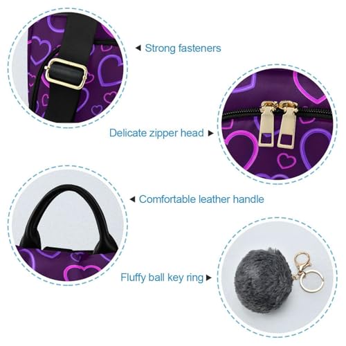Sac à dos violet fluo à imprimé cœur et multiples poches