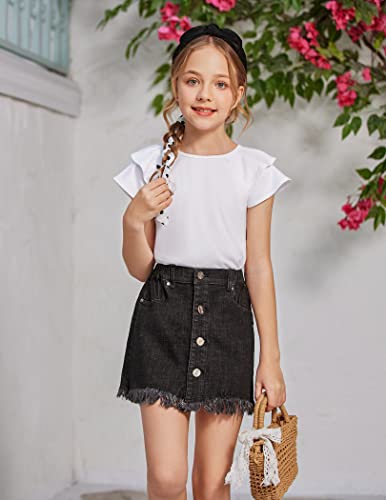 Girls T Shirts Ruffle Short Sleeve Round Neck Loose Blouse Summer Solid Color Casual Girl Tee Tops for 3-12 Years3