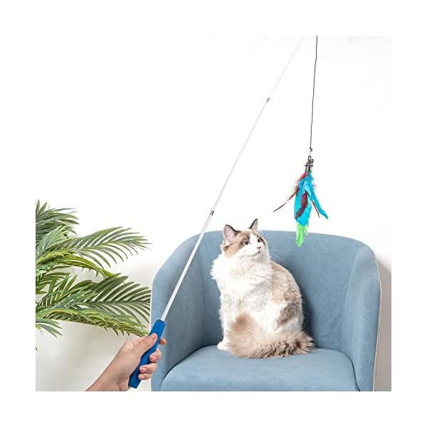 Cat toys feathers wand, interactive cat toy kitten toys 2 retractable cat wand toy and 7 feather teaser refills with bells, telescopic cat fishing pole toy for indoor bored cats gifts exercise pack - image 8