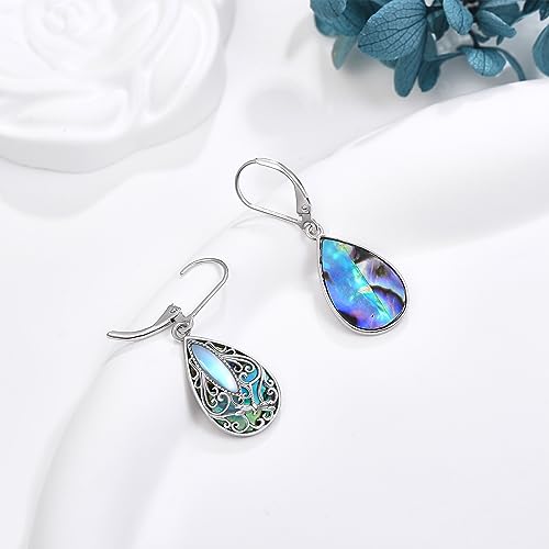 Dragonfly Filigree Earrings Sterling Silver Teardrop Abalone Shell Drop Dangle Earrings Filigree Leverback Earrings Jewelry4