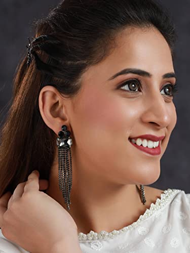 Floral Block Tassle Drop Earrings