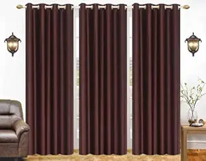 Galaxy Home Decor Solid Plain Curtains for Long Door 9 Feet, Pack of 3, Brown (Brown, Long Door 9 Feet)