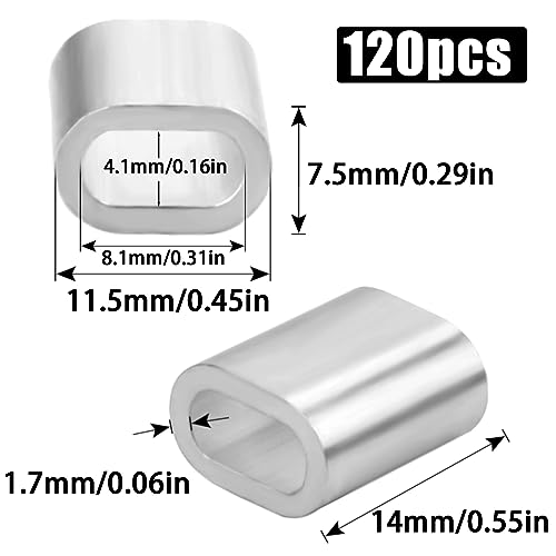 Aluminium Pressklemmen Alu Drahtseilklemme 4mm Aluminiumhülse Ovale Würgeklemmen 120 Stk Plomben Quetschhülsen Klemmhülsen Metallhülsen für Seile Draht Seilverbinder Stahlseil Drahtseil Kabel (Silber)
