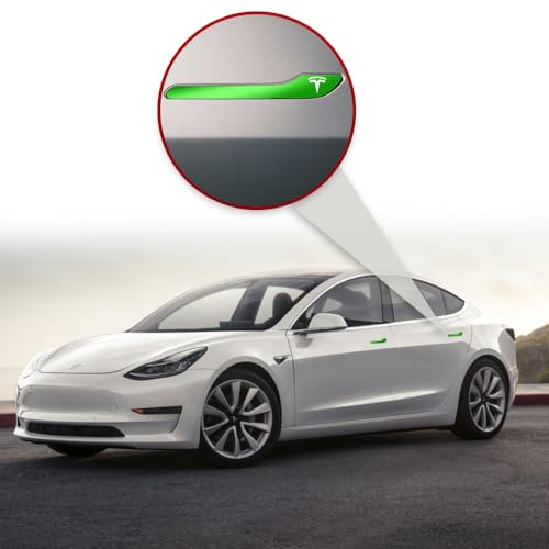 Image of IPG Compatible for Model 3 / Model Y /Juniper Door Handle Decal Sticker Wrap Kit (Set of 4) with Tesla Logo Personalize Your Tesla (Neon Series - Green)