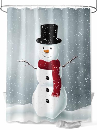 Vandarllin Custom Christmas Snowman Bathroom Shower Curtain,Waterproof Polyester Fabric -Blue Red White-Stall Long Size 54"x78"