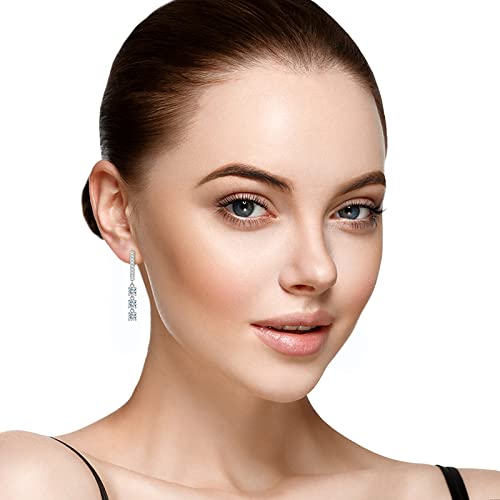 Sterling Silver Dangle Earrings for Women, 5A Cubic Zirconia Hoop Birdal Wedding Earrings Jewelry Gifts for Her Birthday Christmas4