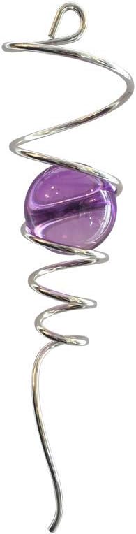 Qwirly Classic - Gazing Glass Ball with Spiral Tail - Decorative Rotating Spinner for Indoor or Outdoor Hanging with Swivel Hook - 11” Spiral Tail and 2” Glass Ball, Silver Purple