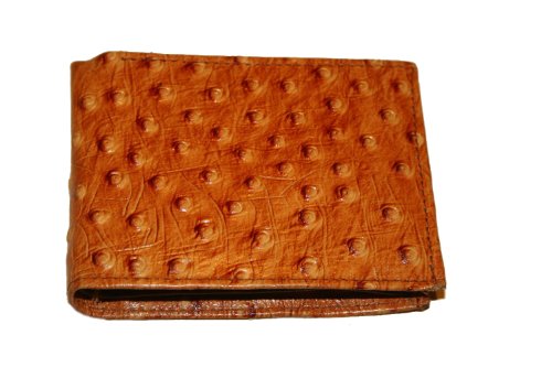 Genuine Cowhide Leather Ostrich Skin Designed TAN Color Bi-fold Men's Wallet