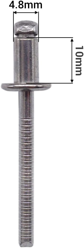 (Pack of 100 pcs) Stainless Steel Blind Rivets 4.8 x 10 mm, Dome Head, Pop Rivets, DIN 7337, A2 Rivet, Grooved Mandrel (100 - Image 4