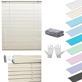 Jalousie Aluminium Jalousien 25mm Alu-Lamellen Sichtschutz Alu-Jalousie Blendschutz Lichtschutz Jalousien Fenster ohne Bohren für Terrasse Wohnzimmer, Kit de Montage Inclus(105 beige)