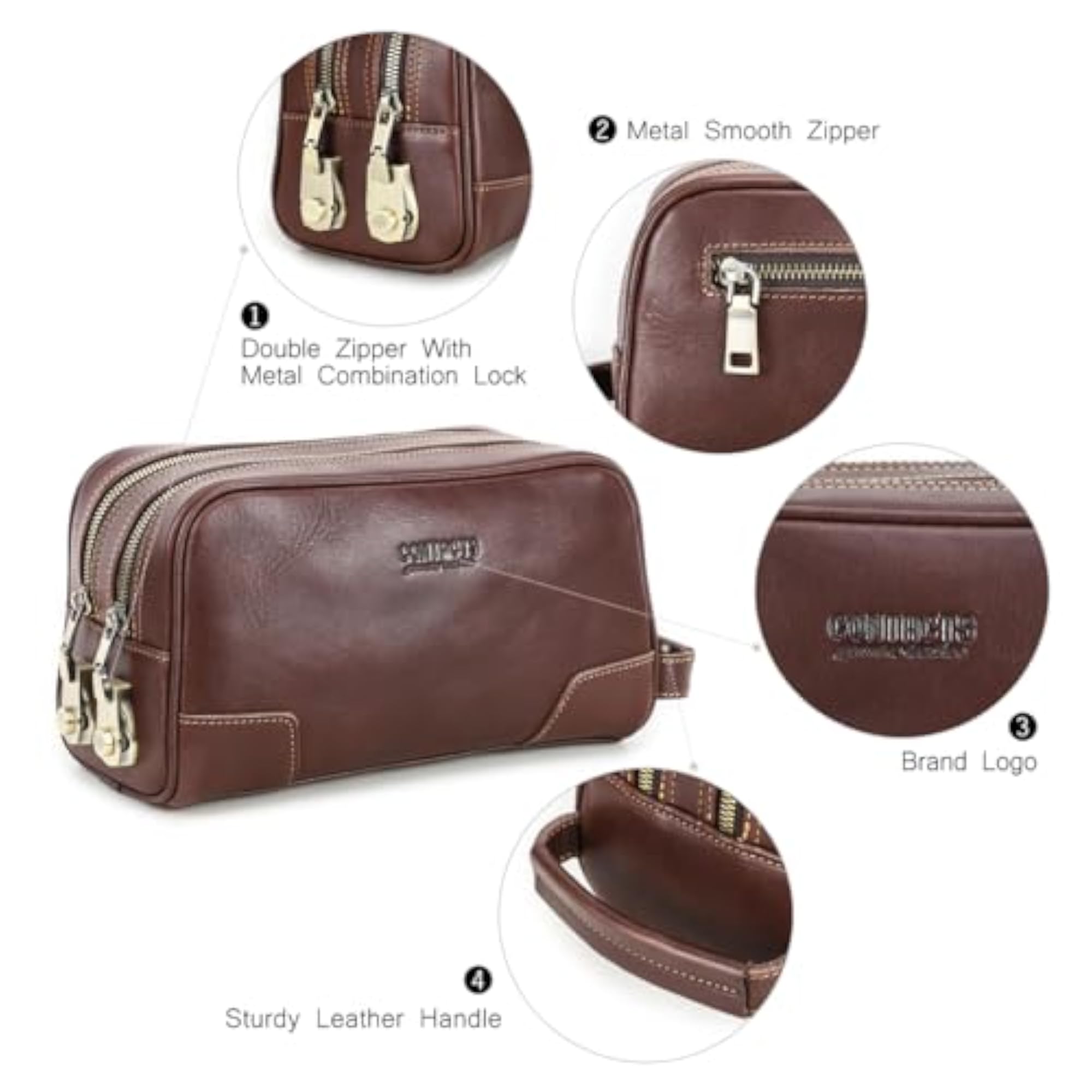 Toiletry Bag with Lock for Men, Leather Cosmetic Bag