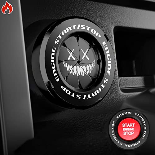 Image of Tybasthe Rotary Push Start Button Cover, Smile Demon Car Accessories Engine Start Stop Button Cover, Car Stickers Interior Decor, Motorcycle Ignition Key Switch Cover, Black