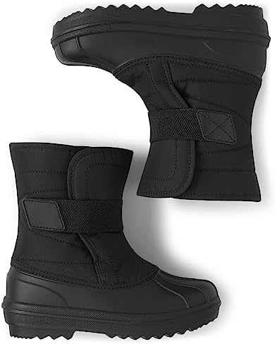 The Children's Place Boy's Faux Fur Trim Winter Snow Boots, Black/Black, 4 Big Kid | Image 1