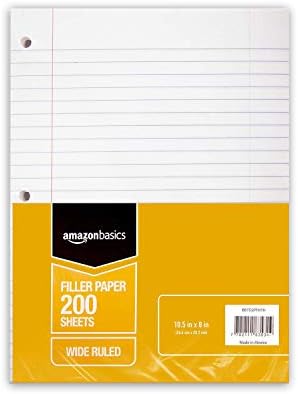 Amazon Basics Wide Ruled Loose Leaf Filler Paper, 200 Sheet, 10.5 x 8 Inch, 6-Pack