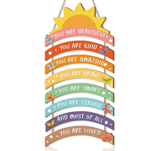 Celestdeco Sunshine Rainbow Inspirational Wall Art Set Motivational Posters,Uplifting Nursery Wall Art Kids Bedroom Decor with Positive Quotes for Playroom,Door, Baby Room