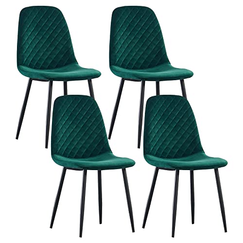 JYMTOM Chaises de Salle à Manger Vert avec Dossier,Lot de 4 Chaises de Cuisine en Velours pour Salle à Manger,Chaises Ergonique de Salon, Pieds en...