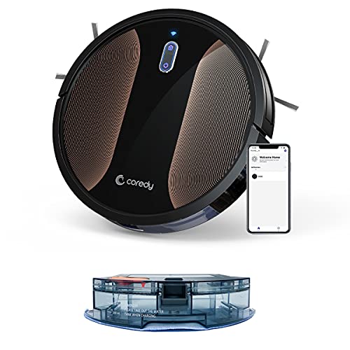 Coredy Robot Vacuum Cleaner, 3-in-1 Vacuuming Sweeping and Mopping, Wi-Fi, App Controls, 2000pa Strong Suction,Auto Boost, Virtual Boundary Supported, Quiet Robotic Vacuum Cleans Hard Floor to Carpet