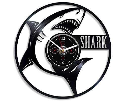 Kovides Shark Wall Clock 12 Inch Shark Fishing Wall Clock Fish Wall Clock Vintage Vinyl Record Retro Wall Clock Large Ocean Art Birthday Gift Hobby Gift New Year Gift Handmade Clock Shark
