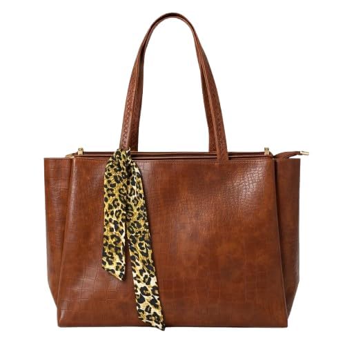 Women's Premium Synthetic Leather Office Tote Bag with Scarf, Stylish Shoulder Handbag for Work, College & Daily Use (Black)-picture-53