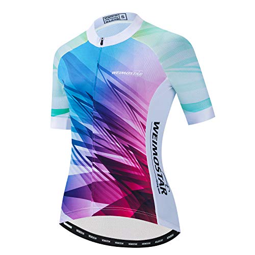 Weimostar Women's Cycling Jersey Short Sleeve Girl Bike Shirt Top MTB Bicycle Clothing with Three Pockets Size M