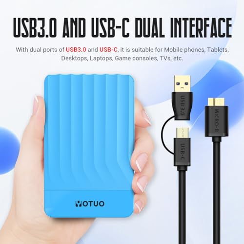 Image of YOTUO Portable External Hard Drive Storage Expansion Mobile HDD USB 3.0 for PC, Mac, Desktop, Laptop, PS4, PS5, Xbox One X /S, Xbox 360, Xbox Series X /S, Office & Game (Blue, 1TB)