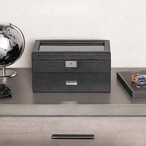 Rothwell 20 Slot Leather Watch Box - Luxury Watch Case Display Jewelry Organizer, Locking Watch Display Case Holder With Large Real Glass Top - Watch Box Organizer For Men And Women (Black/Grey) #TOP4