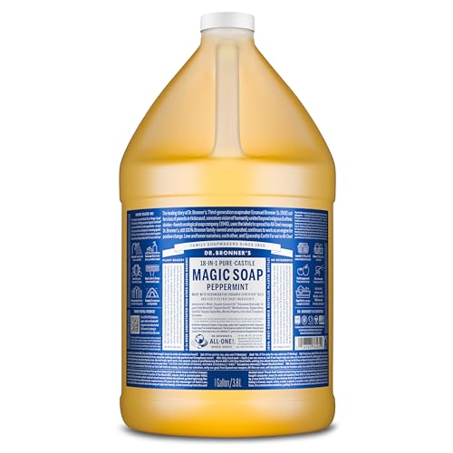 Dr. Bronner's Pure-Castile Magic Soap Liquid (Peppermint, 1 Gallon) – Made with Regenerative Organic Certified Oils - For Face, Hair, Laundry, Dishes- Hand Soaps & Body Wash