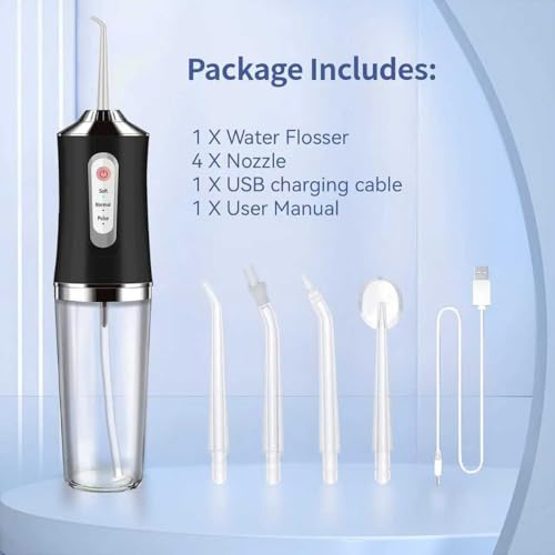 Water-Flosser-Cordless-Teeth-Cleaner Water Dental Flosser with 3 Modes 4 Jets Rechargeable IPX7 Waterproof for Travel Home Braces(Black) image 6