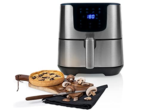 Foto von Princess Heißluftfritteuse XXL mit 5,5 Liter – 62,2% weniger Energieverbrauch – Digital Airfryer Deluxe – 8 Programme – Edelstahl – Ohne Öl – Aerofryer 182060, Silber