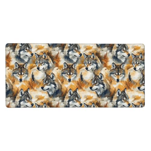 Tapis de souris de jeu loup dans les bois avec base en caoutchouc antidérapante pour clavier PC