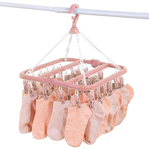 Generisch Sockenhalter | Wäscheklammern,32 Klammern Drehbarer Windfester Wäschetrockner für Socken, Unterwäsche, BHS & Wäschezubehör
