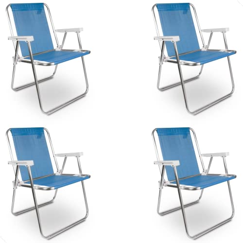Kit com 4 Cadeiras De Praia Alta De Alumínio Sannet Azul Celeste - cod. 2274 x 4