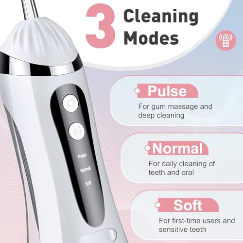 Image of Water Flosser Portable Oral Irrigator - Cordless & Rechargeable, 3 Modes, 4 Jet Tips, IPX7 Waterproof, 200ml Detachable Water Tank - Dental Teeth Cleaner for Home & Travel ((Modal-2))