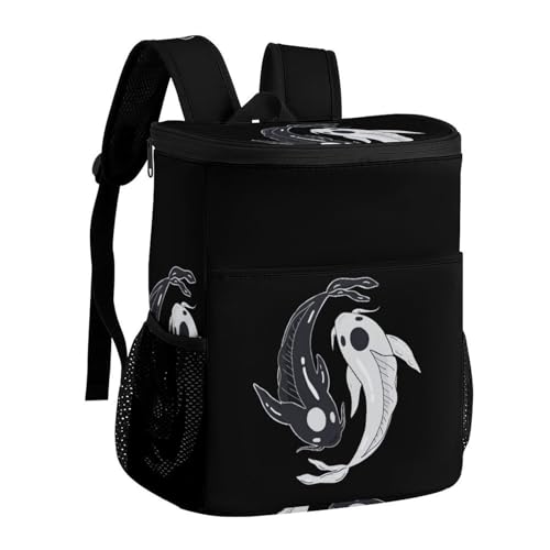黒と白 鯉 和風 和柄 陰陽 魚 八卦 クーラー バックパック 保冷リュック 大容量 クーラーボックス 保冷リュック 冷蔵庫バッグ 保温 釣り キャンプ クーラーボックス クーラーバッグ