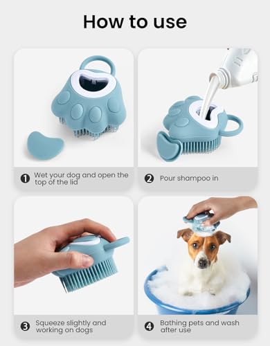 Silicone Dog Bath Brush for Short Long Haired Pets, Blue