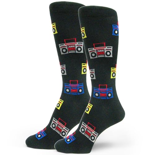Spotlight Hosiery Vintage Cassette Boom Box Speakers Pattern Dress Socks for Men, Size 10-13, 1PR