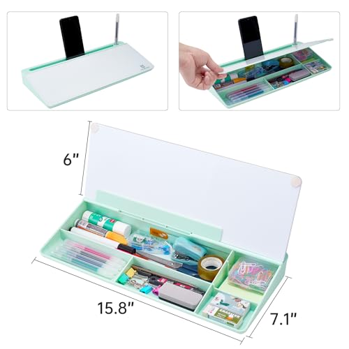 Image of TSJ OFFICE Desktop Whiteboard Dry-Erase-Board - Computer Keyboard Stand White Board Surface Pad with Drawer, Desk Organizers with Accessories for Office, Home, School Supplies - Green