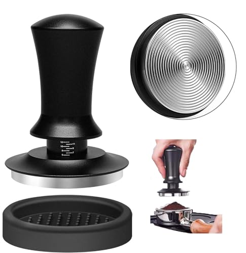 Prensador de Café 58mm con Muelle Calibrado y Base de Silicona - Pisa Café Profesional en Acero Inoxidable 304 para Portafiltros 58mm, Prensa Café Desmontable para Barista